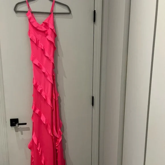 Show Me Your MuMu Hot Pink Ruffle Slip Wedding Dress - Picture 6 of 6